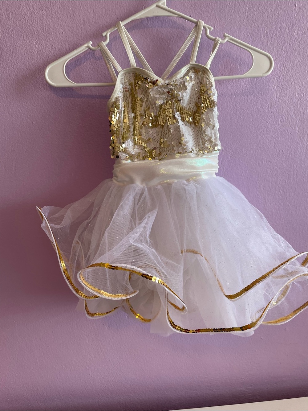 Weissman White and Gold Sequin Tulle Dance Costume
